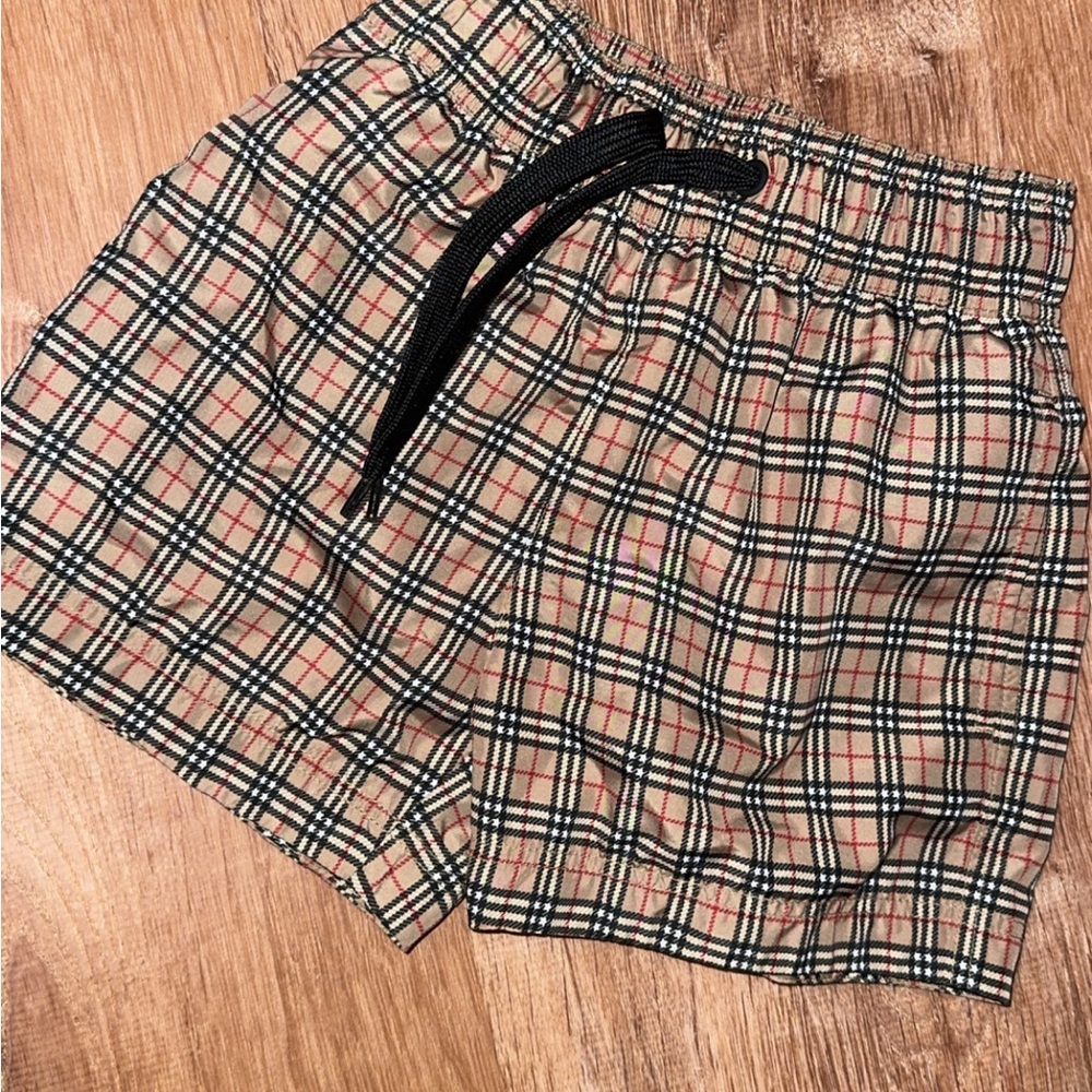 Burberry Beige Plaid Elastic Waist Athletic Shorts
